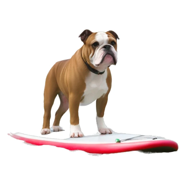 Brown and white bulldog on stand up paddle board sticker