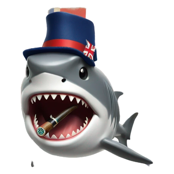  A British shark with a union jack patern hat who is smoking a pipe sticker