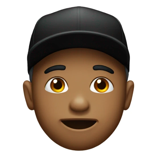 an emoji biting his lip with one eyebrow raised wearing a black cap backwards sticker