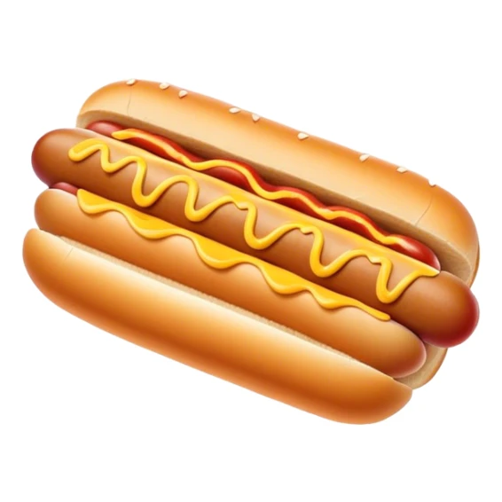 Cinematic classic hot dog, nestled in a soft toasted bun, drizzled with mustard and ketchup, juicy and flavorful, warm golden tones, ultra-detailed and mouthwatering. sticker