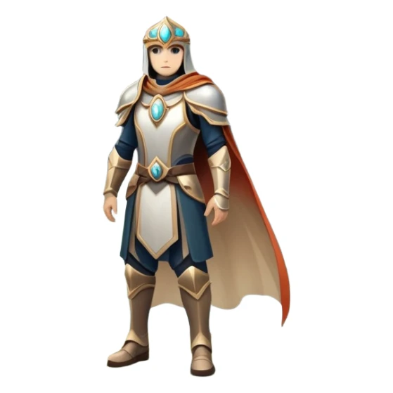 An icon featuring a hero with a closed visor, standing in a majestic, mystical landscape, inspired by RPGs like Elden Ring. The design includes a stunning, ethereal background with towering castles and distant mountains, symbolizing the adventure and mystery. Transparent background sticker