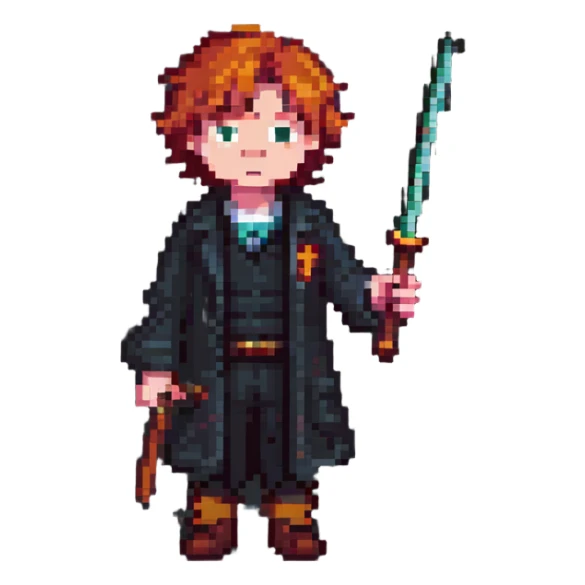 Ron Weasley with red hair and wand sticker