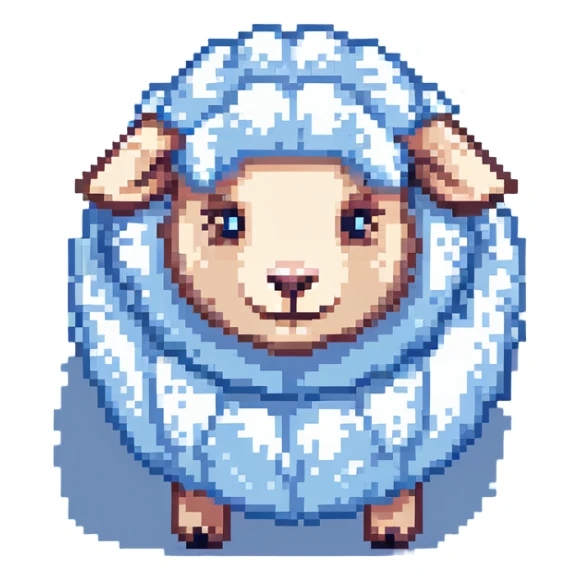 dreamy pastel blue sheep with fluffy wool and sleepy expression, like from a dream sticker