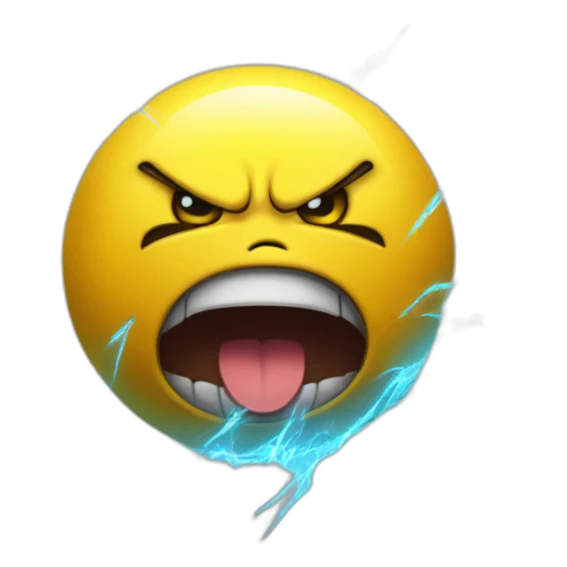 Angry yellow ball emoji with thunder sparkes in eyes sticker