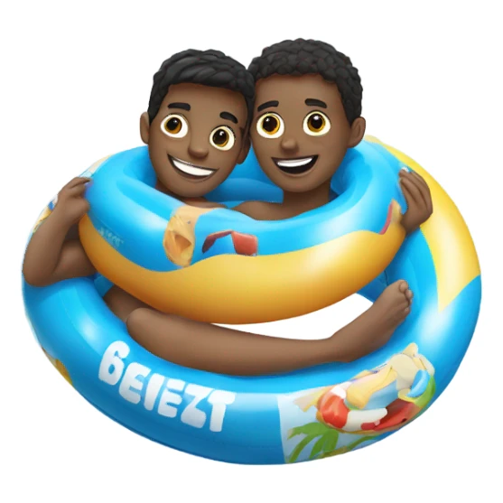 two teenage boys in inflatable rings in pool sticker