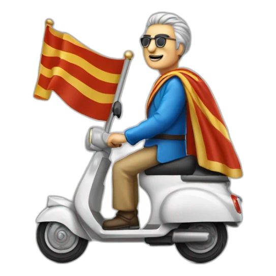 Grand homme mince sur un scooter avec drapeau grec sticker
