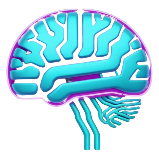 futuristic minimalistic glowing brain circuit icon, neon purple and cyan energy lines, dark background, tech AI design, 1:1 aspect ratio, no face sticker