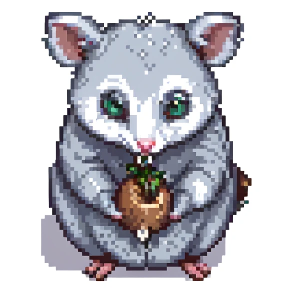 possum eating a tick, pixel art style sticker