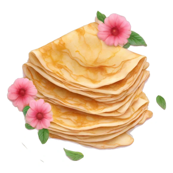 Crepes stacked on a light pink porcelain plate with floral print  sticker