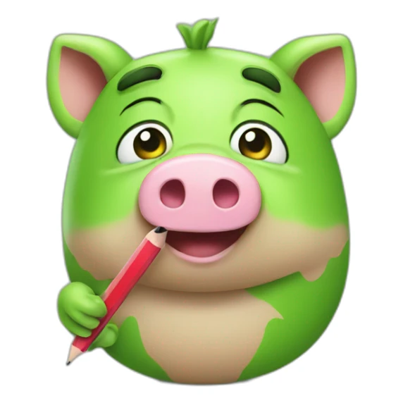 green piggy holding a pencil sticker