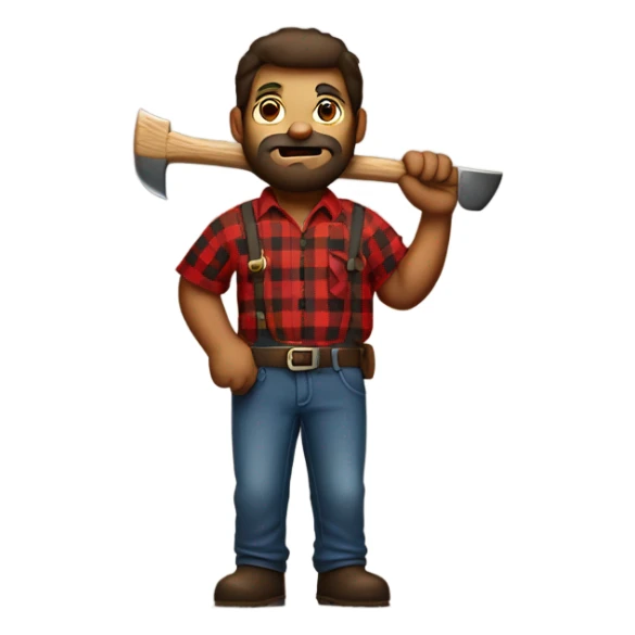 Multiracial chunky lumberjack man with ax in all red plaid  sticker