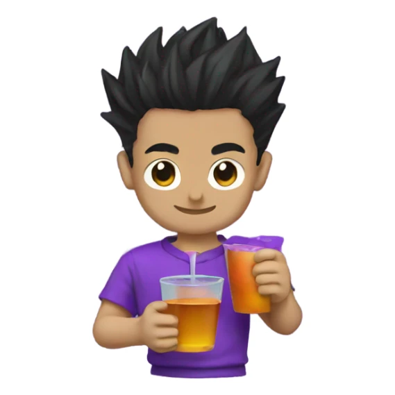 Gohan holding a cup with purple juice in it sticker