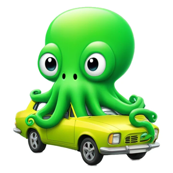 Octopus driving bright green car sticker