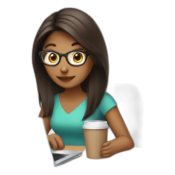 busy girl with laptop and coffee sticker