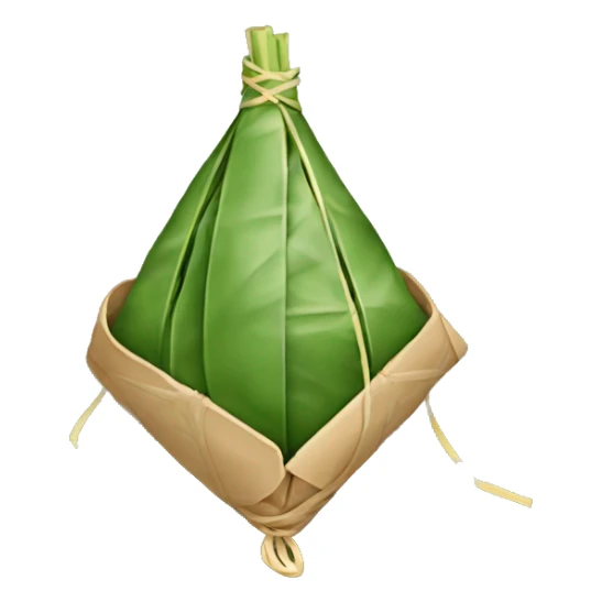 A traditional Chinese zongzi, wrapped , in a triangular shape. The zongzi is wrapped by bamboo leaves and tied with a string.  sticker
