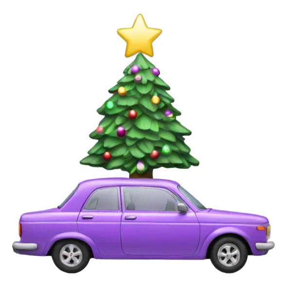 Christmas light purple car with Christmas tree sticker
