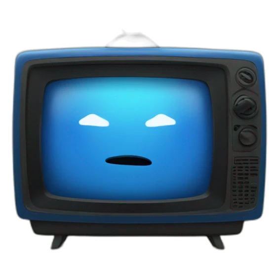 a blue tv that says in the middle BTG sticker