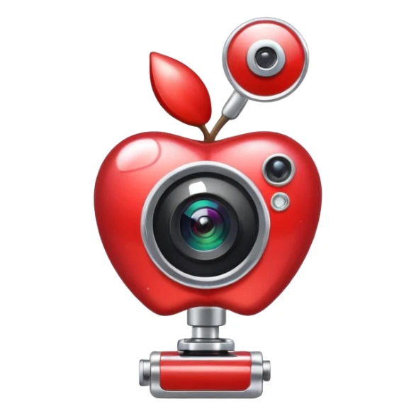diamond-shaped pin with video camera, sparkling effect, premium video location, apple style emoji sticker