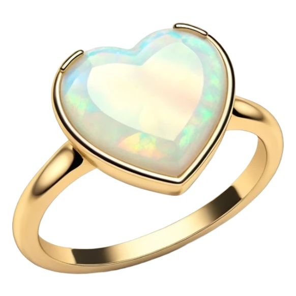 Opalescent pearlescent heart shaped opal, 14k realistic gold ring, 3D rendering, masterpiece  sticker