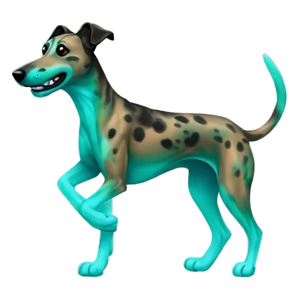 Brindle dog black face lurcher running cyan green blue lighting sticker
