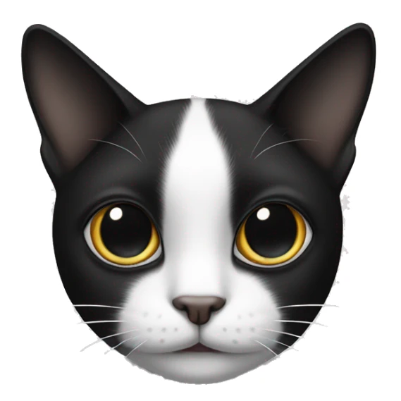 Black and white cat with a black spot on right eye and black left and right ear sticker