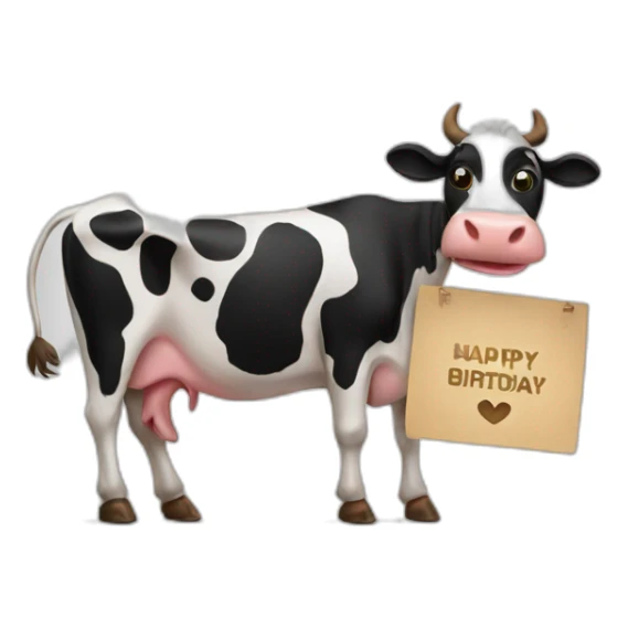 cow holding a sign that has “Happy Birthday Priya” sticker