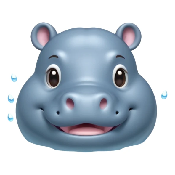 A 3D cartoon hippopotamus half-submerged in water, smiling gently, soft lighting, rounded body and glossy texture, cute Memoji-style look. sticker