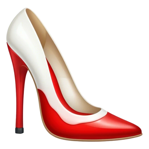 a full red heel with a white liquid on sole sticker