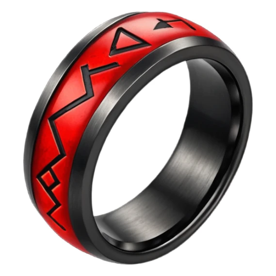 Black iron ring with glowing red rune, gothic iOS-style emoji, dramatic lighting sticker