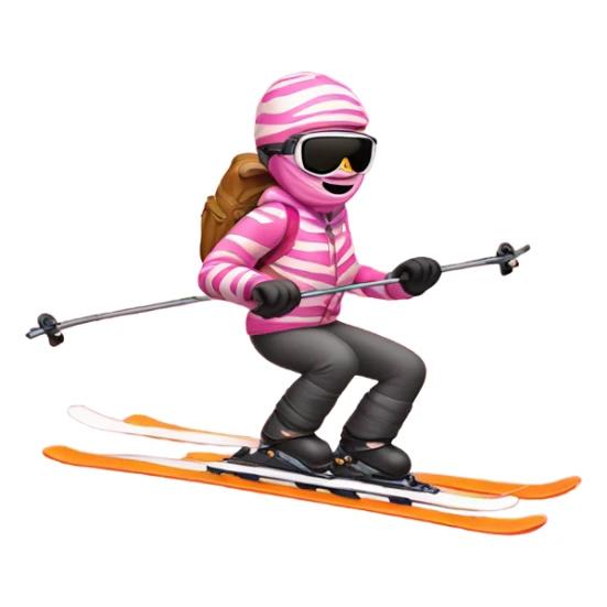 Pink zebra skiing on orange skis sticker