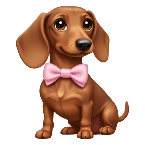 Brown dachshund with a light pink bow and a collar named “Emma” sticker