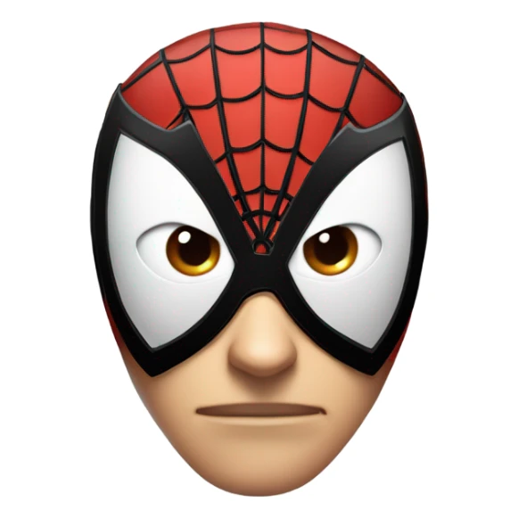 "A rounded Spider-Man face emoji with a red mask, black webbing, large white almond-shaped eyes outlined in black. Neutral expression, sleek comic-book style, transparent background, and clean design." sticker