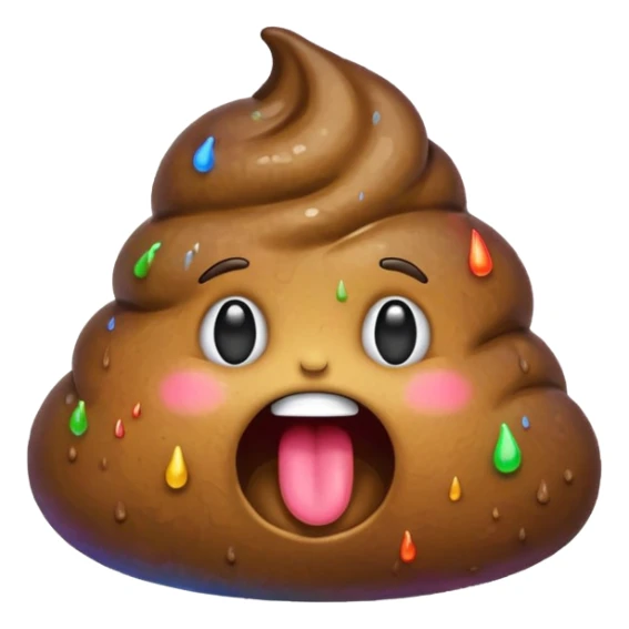 A turd emoji puking up a rainbow, variation with a happy expression on the turd sticker