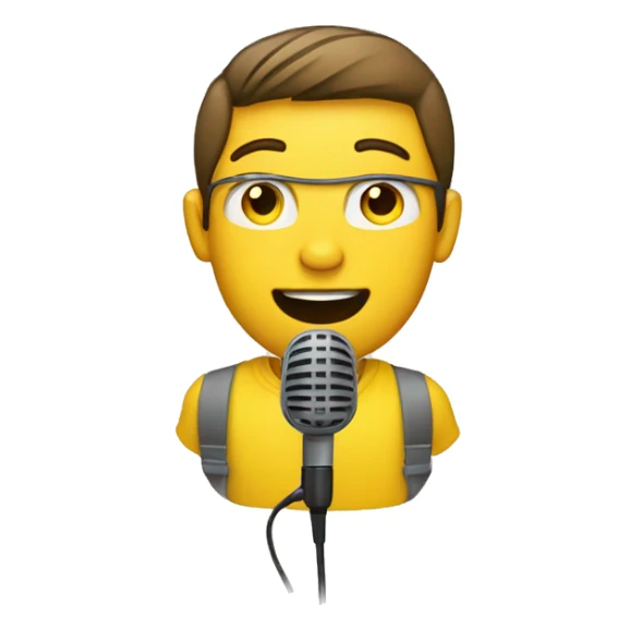 create a radio station guy with a microphone and a yellow shirt sticker