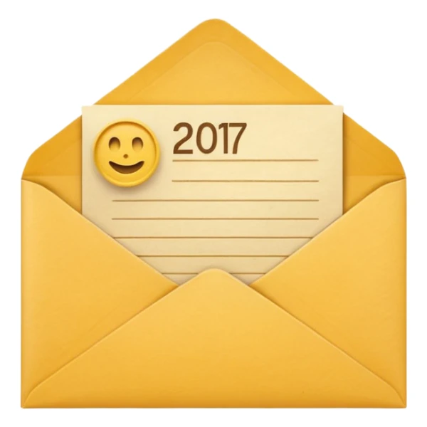 A simple emoji-style icon of a yellow manila envelope with subtle paper texture, clean edges, and a small graduation NUMBER  2017 group-photo icon on the front,  sticker