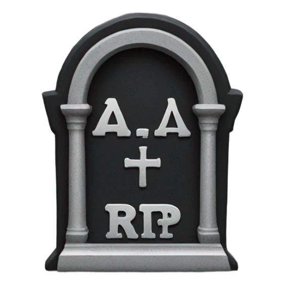 a black grave with the letters RIP on a silver  sticker