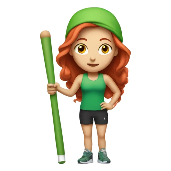 Red headed girl in workout clothes with a green drumstick in each hand  sticker