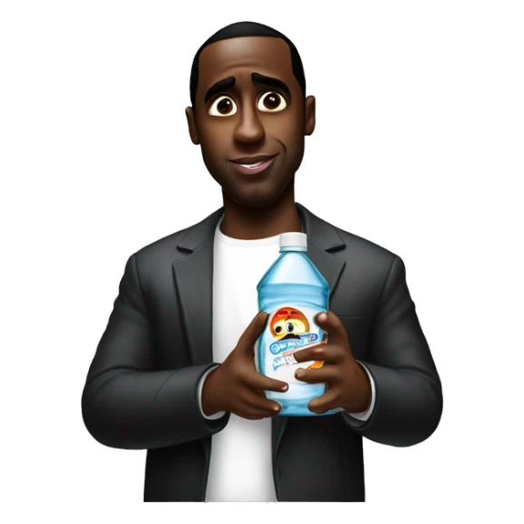 P diddy aka Sean combs looking holding a bottle of baby oil  sticker