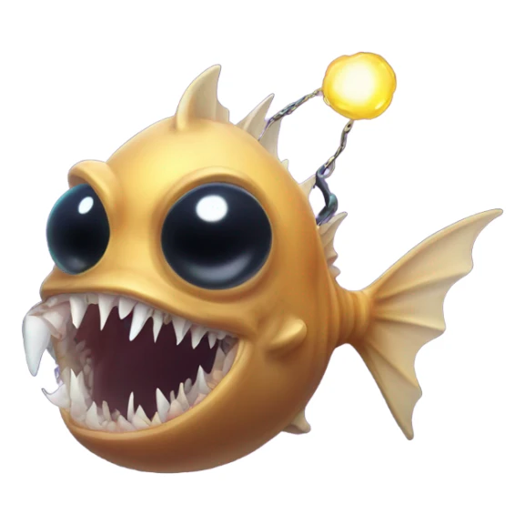 Anglerfish with a glowing lure hanging from its forehead, sharp teeth, and big eyes. sticker