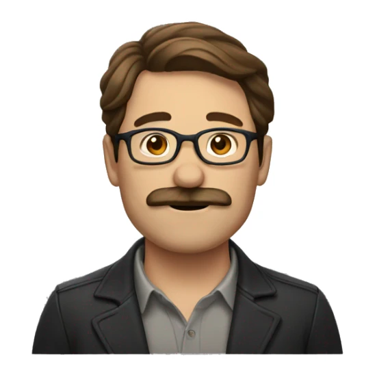 man with glasses and brown hair and mustache  sticker