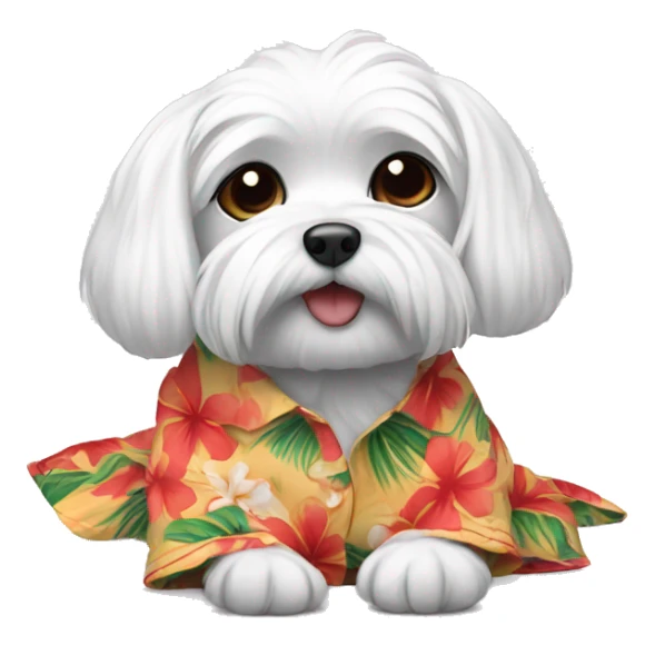 Maltese laying down wearing a Hawaiian shirt sticker