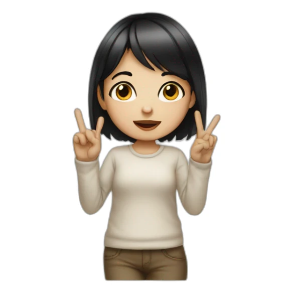Small white skin black haired girl showing three fingers sticker