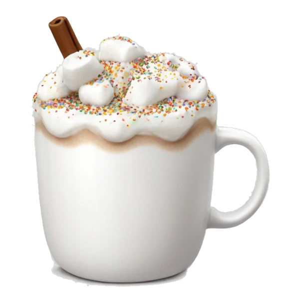 White mug with hot coco, whipped cream, marshmallows with sprinkles  sticker