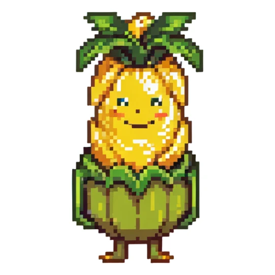 Corny Cob from Shopkins, a cute anthropomorphic ear of corn character with a yellow body, green husk at the top, and a smiling face sticker