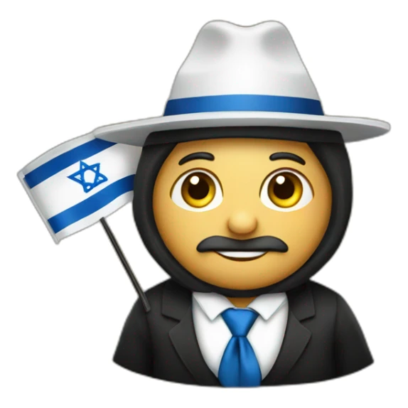 rabbin with kippa holding israel flag sticker