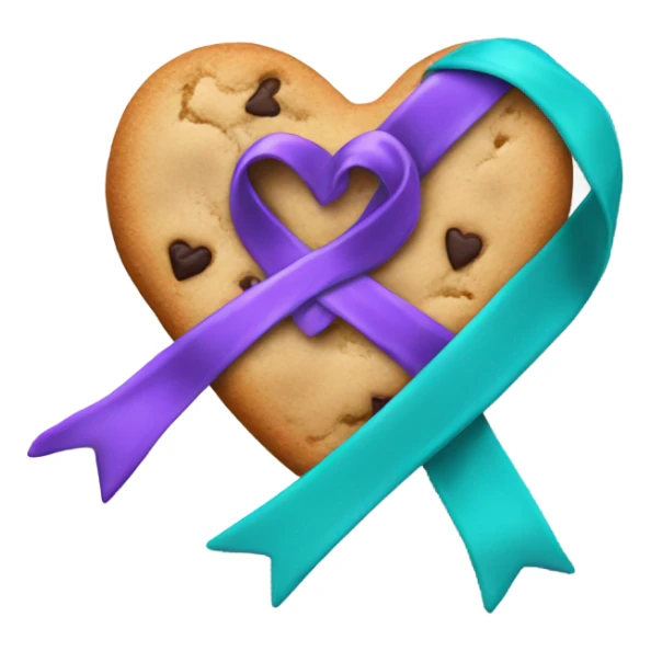 Cookie heart with purple teal awareness ribbon loop sticker
