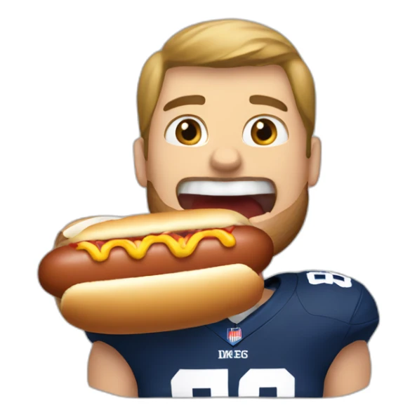 American football player eating a hot dog sticker