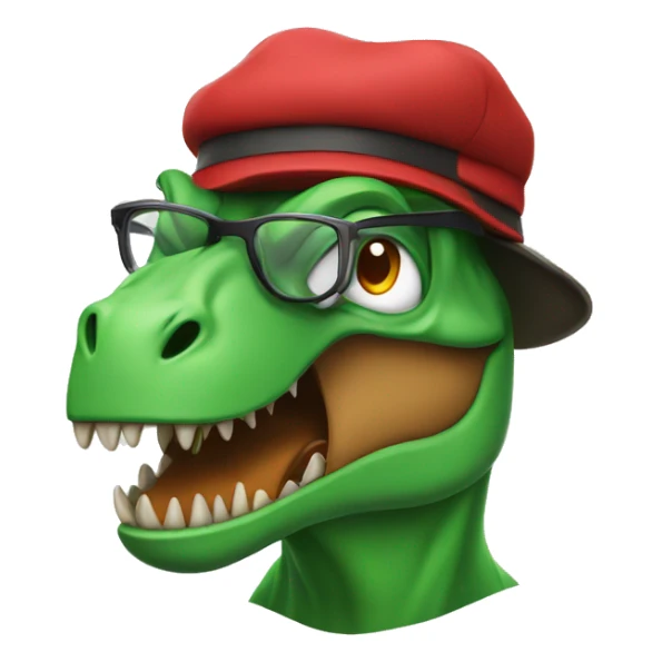 Angry Green Trex wearing red beret and eyeglasses  sticker