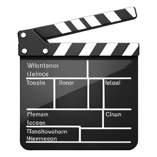Ultra minimal black and white film clapperboard with just essential elements, clean geometric iOS emoji style, most simplified possible version sticker