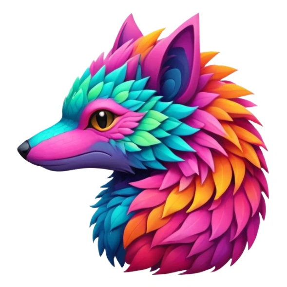 Tropical lush warm-colored modern colorful neon-colored Fakémon-Trico-creature sticker